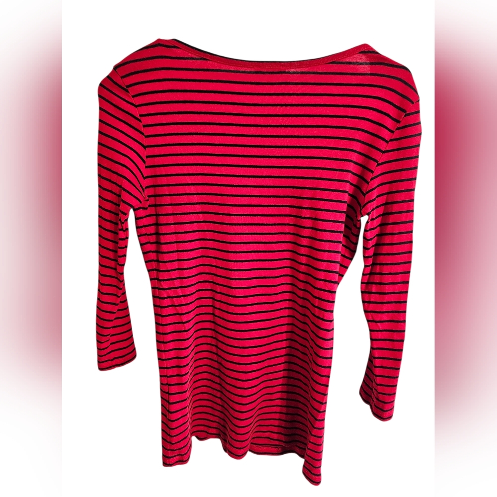 United Colors of Benetton Women S Red Black Striped Cotton Top Archival Rare - Picture 3 of 8
